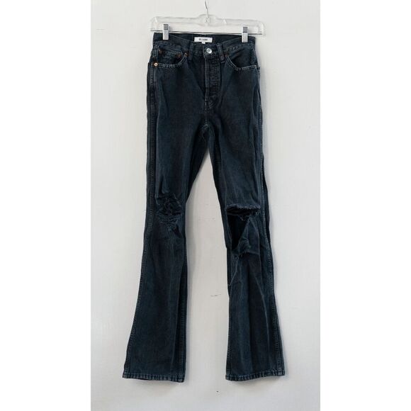 RE/DONE 90s High Rise Loose Jeans in Washed Black with Rips Size 23 - Picture 1 of 10